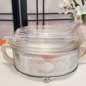 20s Phoenix Glass Beehive Glass Casserole w/Server & Art Deco Bakelite Handles